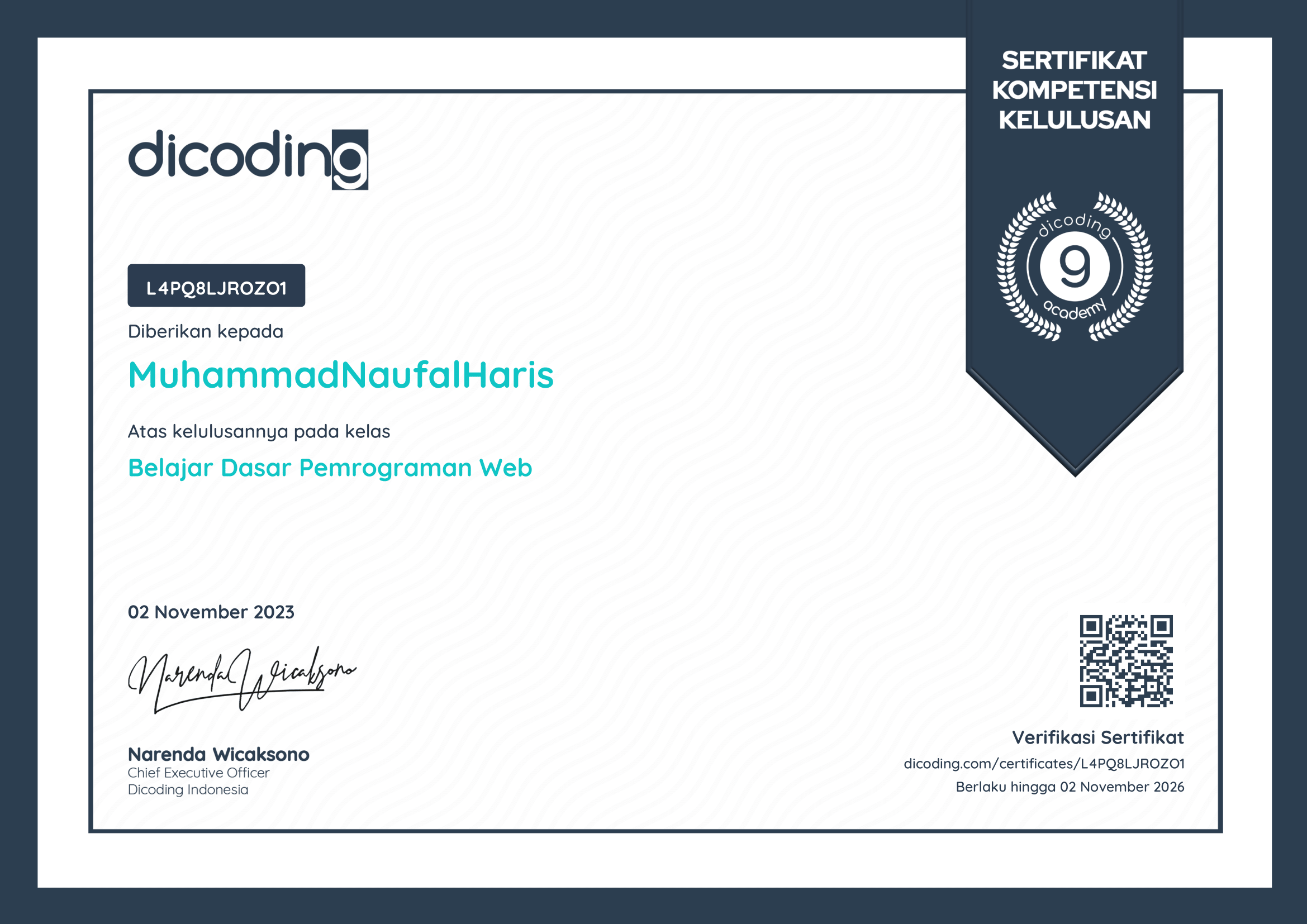 Dicoding Web Programming Certificate